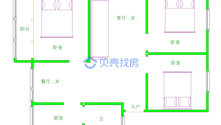 万龙湾 3室2厅 生活交通便利 环境干净舒适 适合居住-户型图