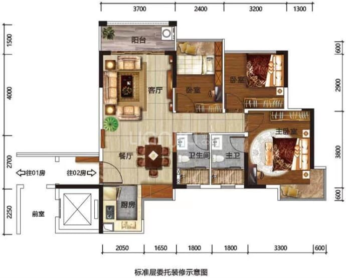 香海壹号3室2厅2卫户型图
