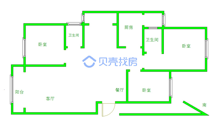 海客瀛洲三室两厅，毛坯房给您更多自由想象的装修空间-户型图