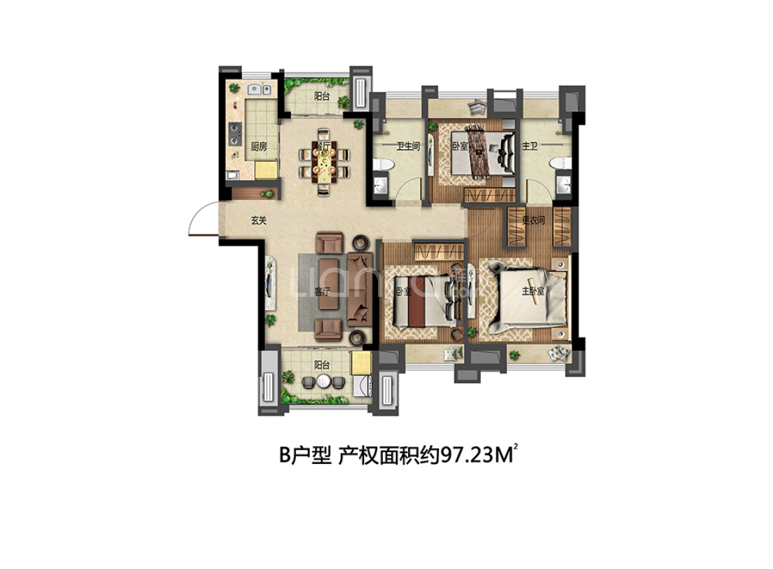 【奥体金茂悦_福州奥体金茂悦楼盘】三居室户型图|3室2厅1厨2卫建面