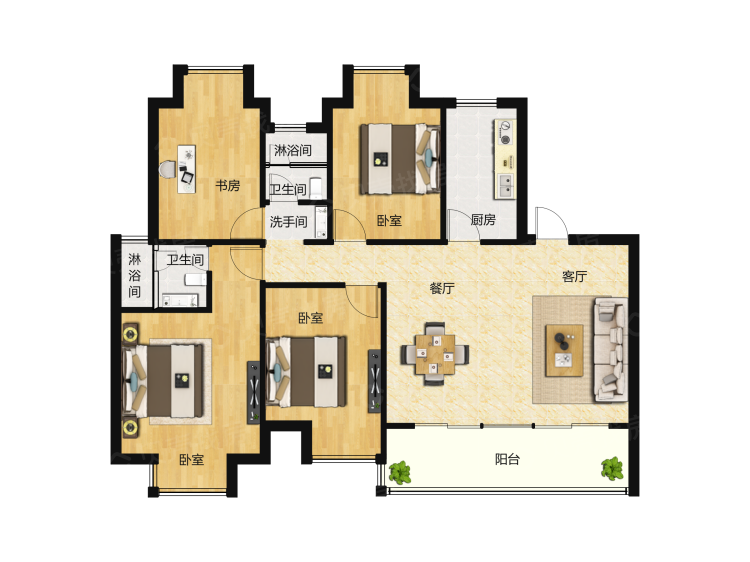 时代城4室2厅2卫户型图