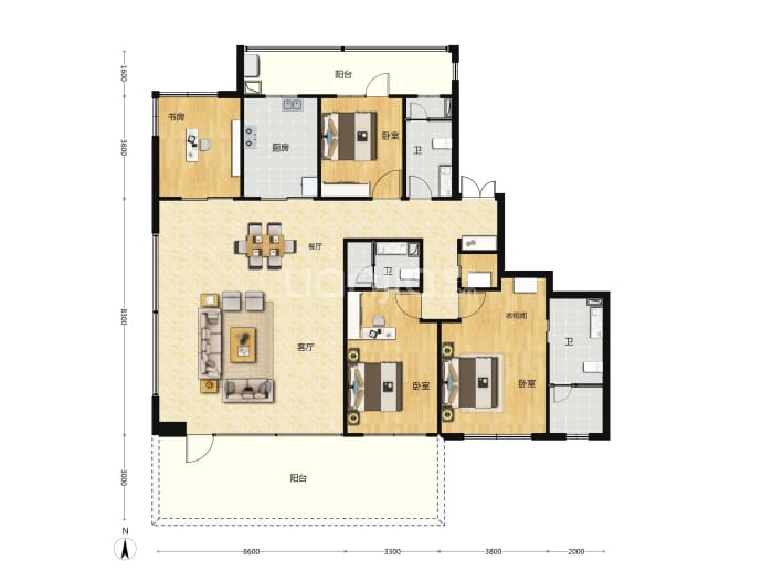 电建颐城高新华曦府4室2厅3卫户型图