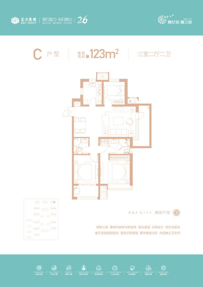 曹妃甸富力城--建面 123m²