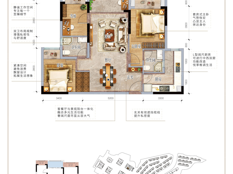 奥园玺樾九里3室2厅2卫户型图