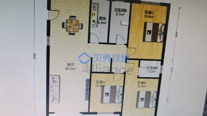 玖隆茂旁，位置优越，精装大三房 天中国际-户型图