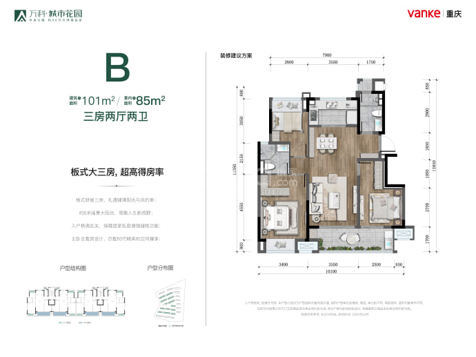 万科城市花园--套内 85m²