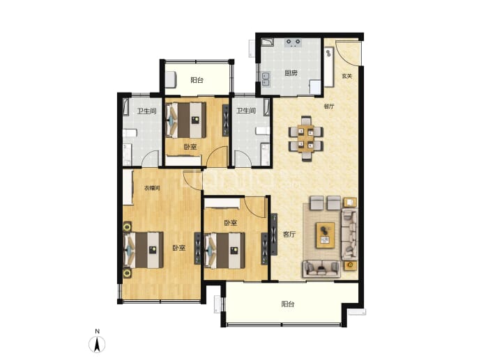 兰溪书院3室2厅2卫户型图