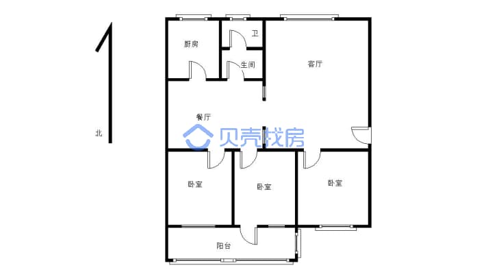 汉阳小区步梯5楼 简装128平  经典户型3卧朝阳看房方便-户型图