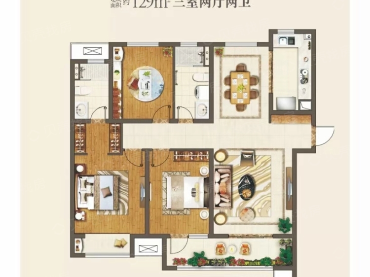 海亮唐宁府3室2厅2卫户型图