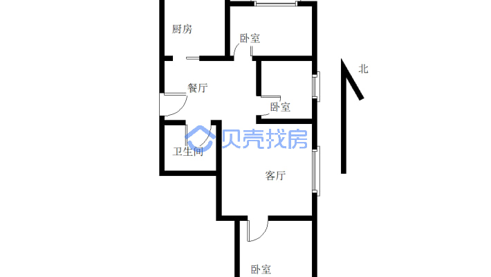 水利小区(红山区) 3室2厅 南 北-户型图