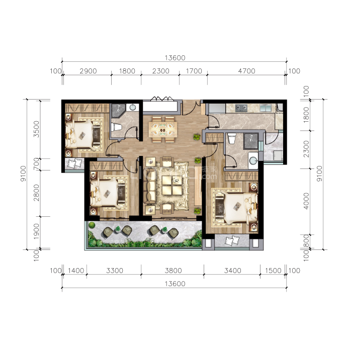 龙悦华府--建面 119.1m²