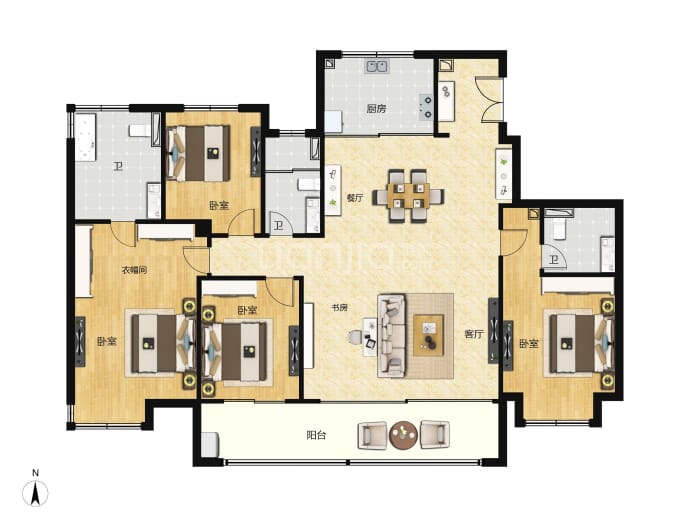 建发朗云4室2厅3卫户型图