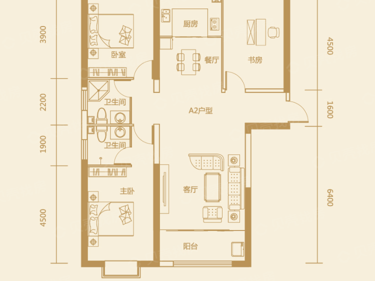公园华府3室2厅2卫户型图