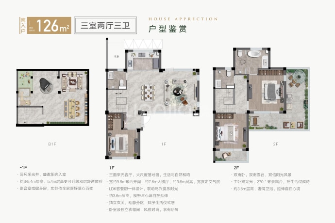 五个院子的别墅--建面 126m²