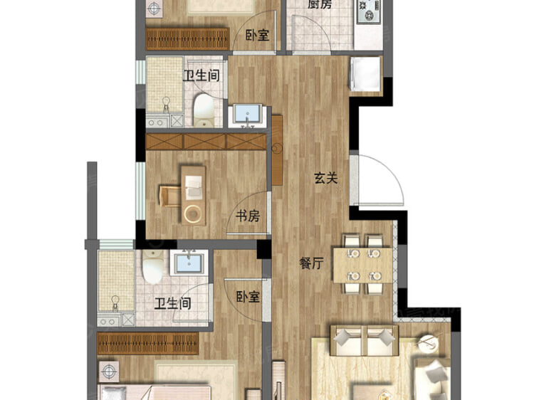 中梁御府3室2厅2卫户型图