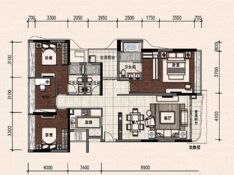 鹅潭湾4室2厅3卫户型图