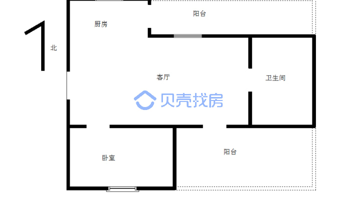 京汉新城一期 1室0厅 南 北-户型图