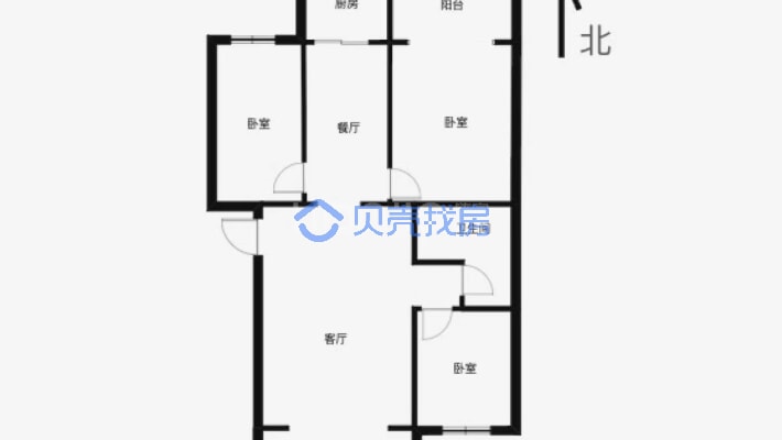 珠江路广源小区 4楼 精装修南北通透3居室106平米-户型图