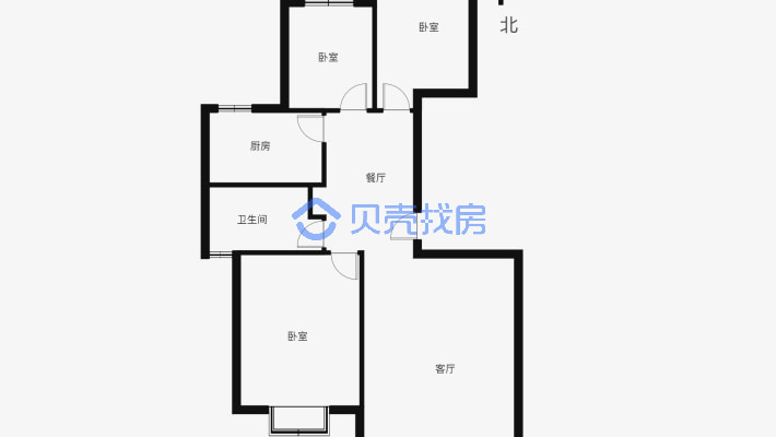 02平方三室户型 一梯二户 南北走向 全明户型-户型图