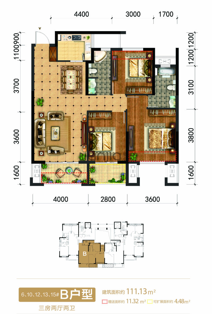 天福山河观邸--建面 111.13m²