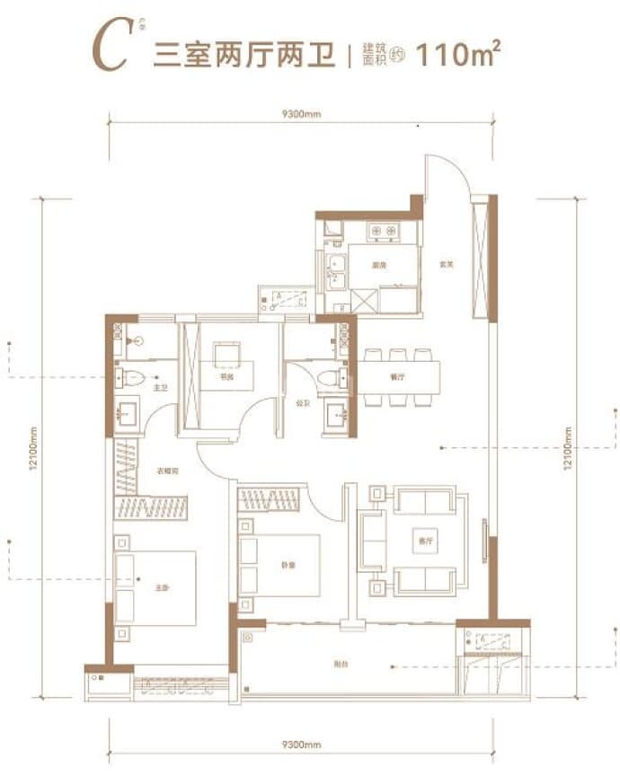 紫薇越秀·馨樾府--建面 110m²