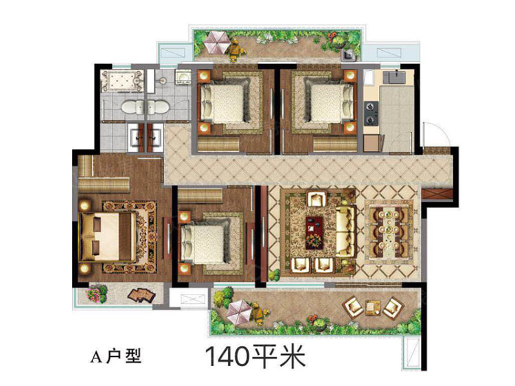 【康桥香溪郡_郑州康桥香溪郡楼盘】四居室户型图|4室2厅1厨2卫建面
