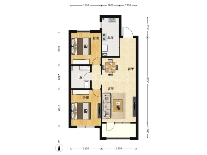 亿达青云天下--建面 91.18m²