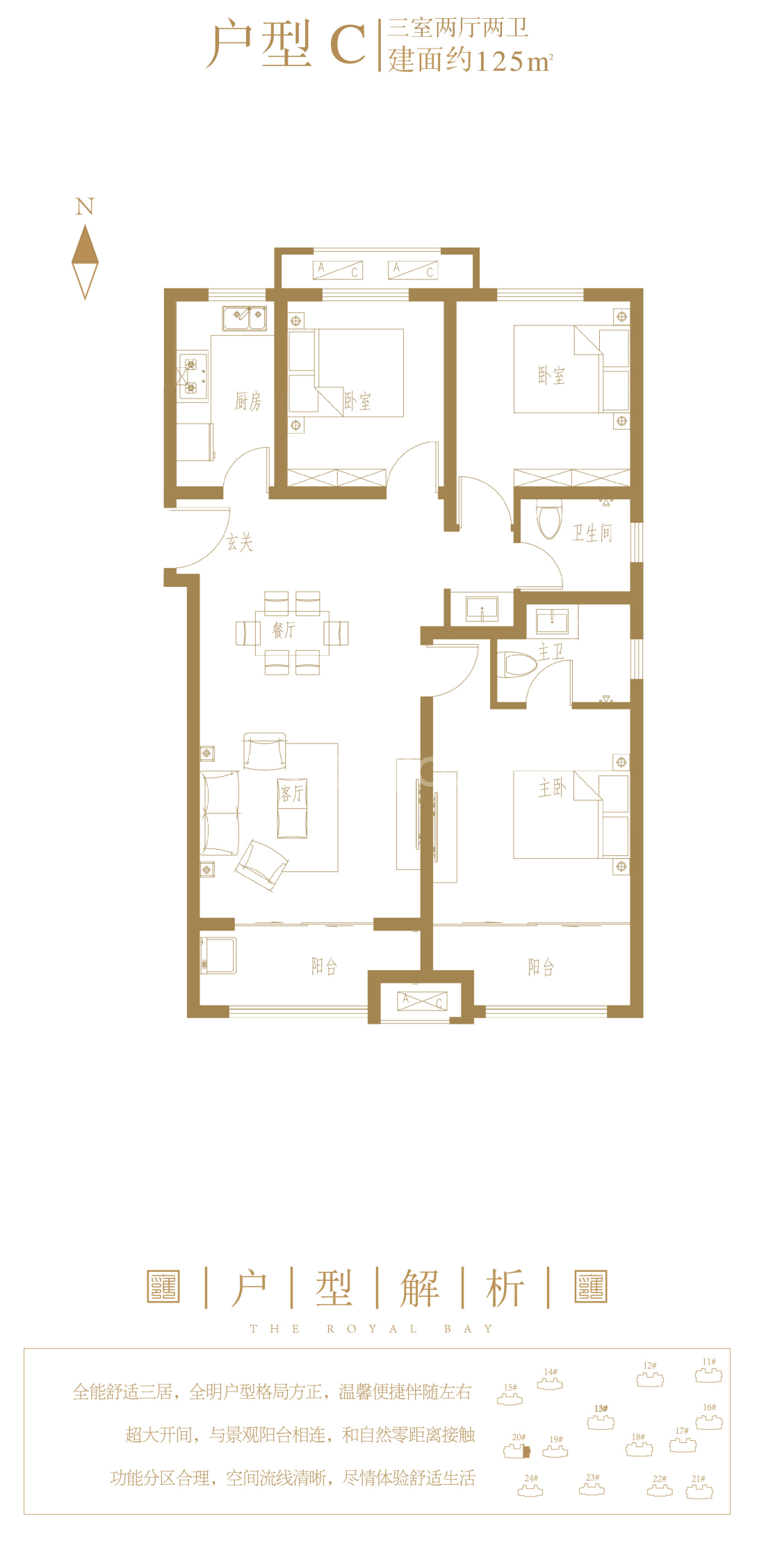 【中骏雍景湾_济南中骏雍景湾楼盘】三居室户型图|3室2厅1厨2卫建面