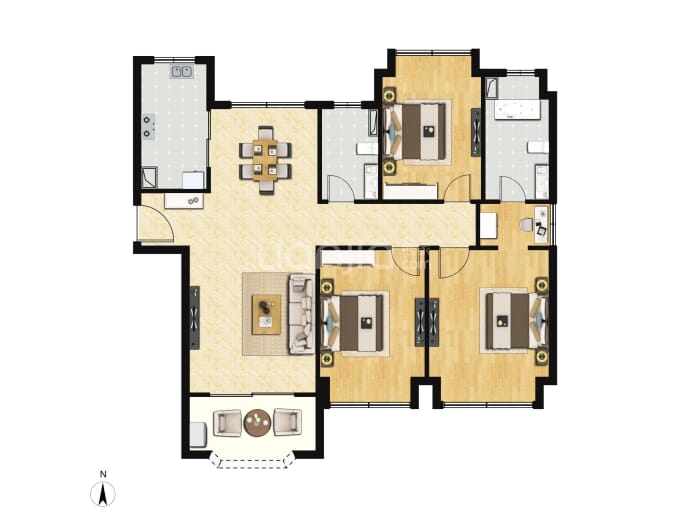 洋江唐顿公馆3室2厅2卫户型图