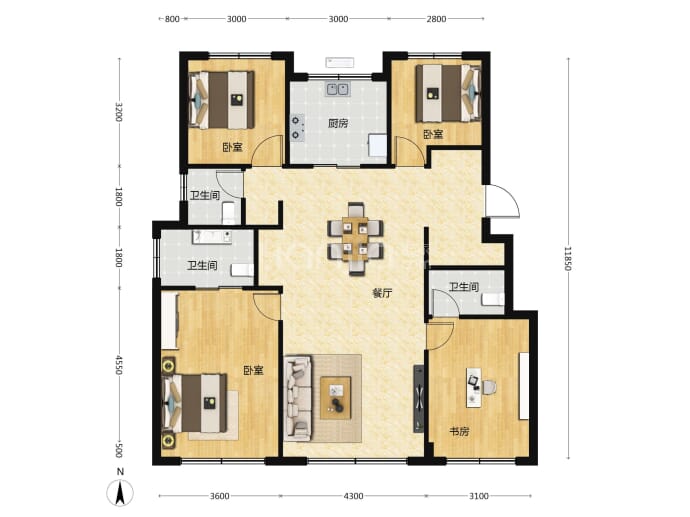 保利建工嘉华天珺4室2厅3卫户型图