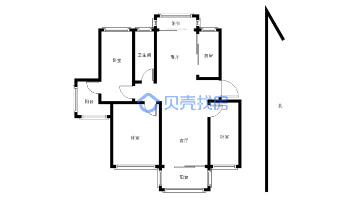 上海人家电梯房中层，三房两厅一卫，精装，满两年-户型图