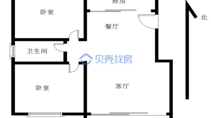 昌江瑞景 毛坯2房2厅1卫 南北通透，户型方正-户型图