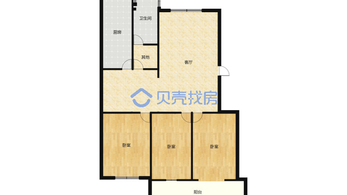 连云港市市经干校教师公寓 3室2厅 南 北-户型图