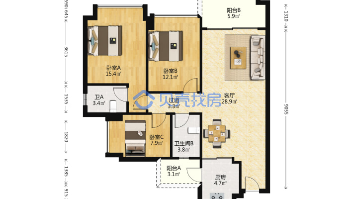 万象郡二期 电梯中层 精装修 满五唯一 有钥匙-户型图