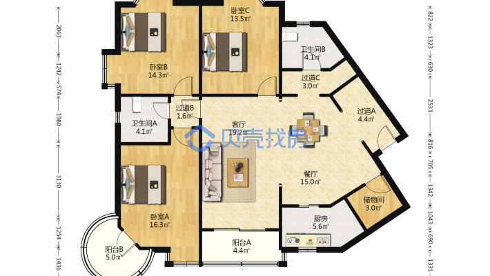 嘉宏紫微园，电梯边套三房，全明户型，看房方便-户型图