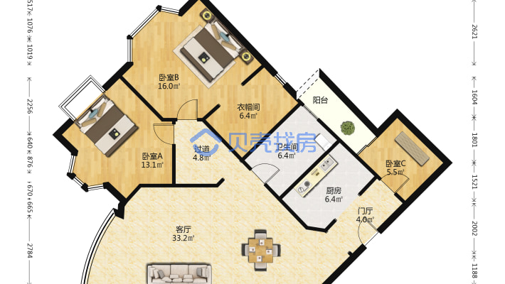 锦江花园城 3室1厅 西南