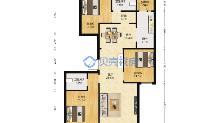 天山绿洲 大三室洋房 南北通透 有钥匙 19年地暖新房-户型图