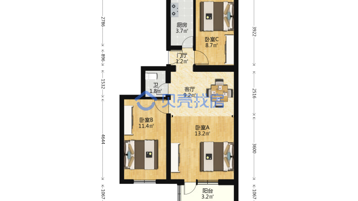 南顶  三居室 低楼层  满五唯一-平面图