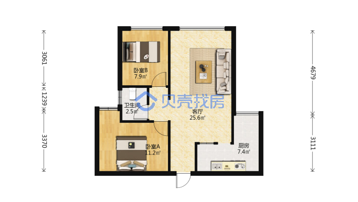 雪峰 电梯套二 拎包入住 诚心出售，双证齐全，-户型图