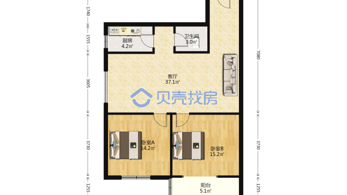 市区四季橙小区大两居业主诚心出售随时看房随时签约-户型图