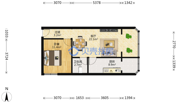 新市区-北京路-汇轩园-实用型-单身公寓-户型图
