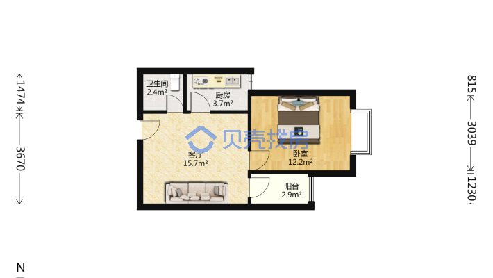 双塔社区 正规一室一厅，房本满二税费低-户型图