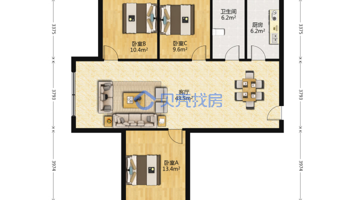 好房出售喀什东路金鑫花园120平米三室两厅一厨一卫-户型图