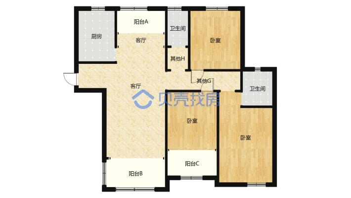 纯毛坯 户型方正 南北通透 采光无遮挡 动静分离-户型图