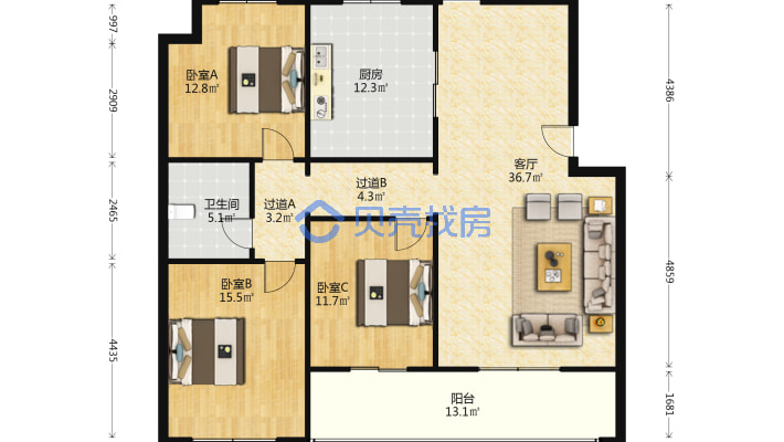 钻石嘉园，户型方正，南北通透，带露台阁楼-户型图