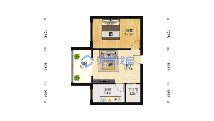 太原路 工程处 凤凰城 精彩天地 单身公寓出售-户型图