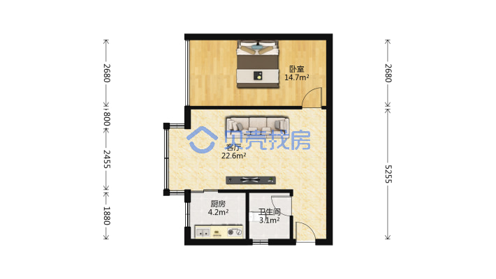 龙江明珠标准一室一厅一厨一卫 房子保持好-户型图