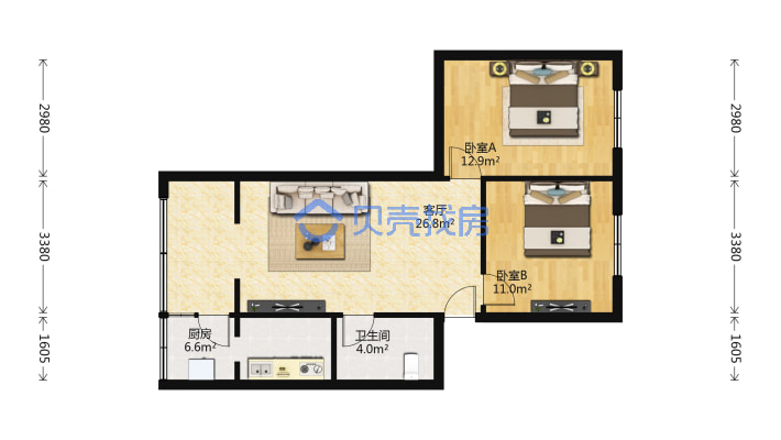 友好 深圳城 地矿局西苑 小两室 看房方便 价格可优惠-户型图