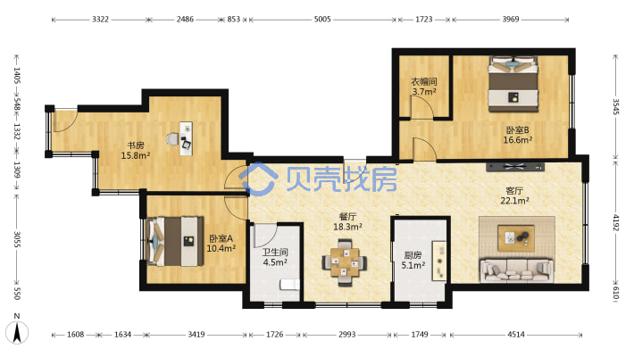华凌公寓 三室两厅两卫 精装修 拎包入住 143平-户型图