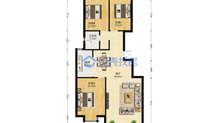 南湖北路南湖明珠一期公务员高层三室住房售-户型图